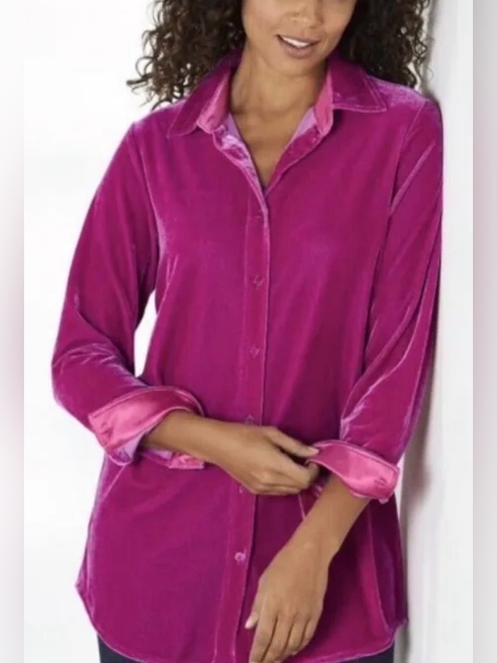 soft surroundings velvet boyfriend tunic shirt XL Button Up Pink Whimsy Casual